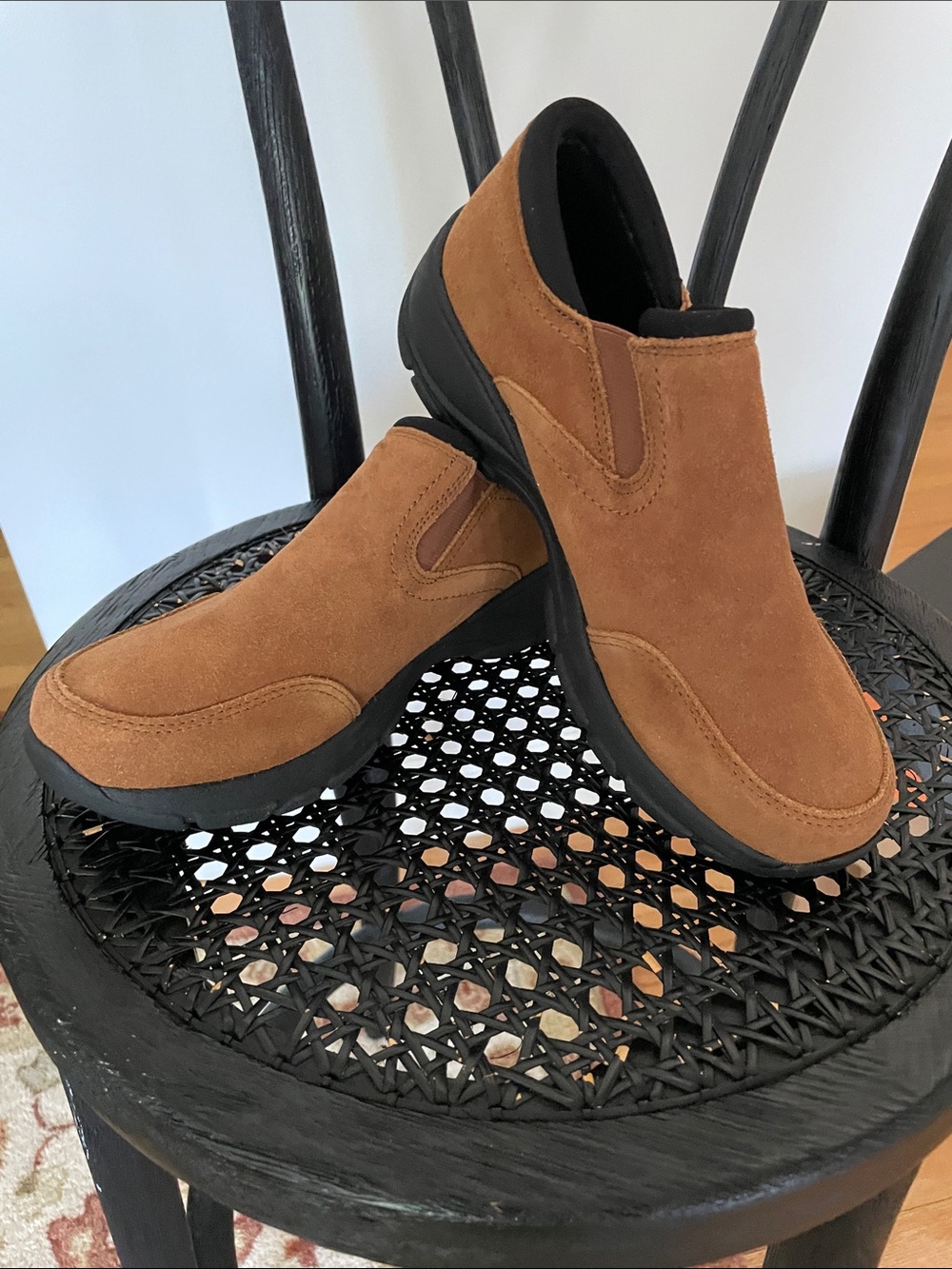 Lands' End Women’s Slip-On Suede Loafers in Brown with Black Soles